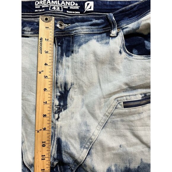Dreamland Skinny Jeans 42x33 Blue Denim Patched Acid Washed Zip Pocketed Belted. - Picture 9 of 12